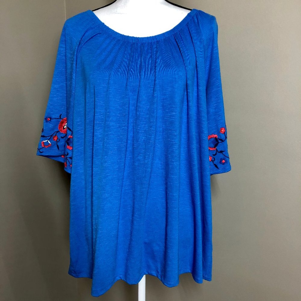 Westport Women's Scoop Neck Embroidered Blouse-2X